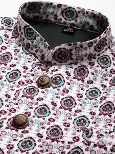 SHOWOFF Men White Floral-Printed Woven Nehru Jacket