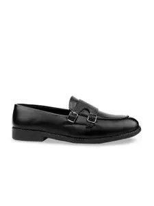 KRAASA Men Black Textured Formal Monk Shoes