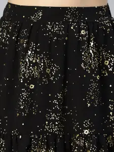 Oxolloxo Women Black Foil Print A-Line Skirts