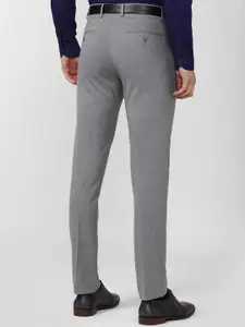 Peter England Men Grey Checked Slim Fit Formal Trousers