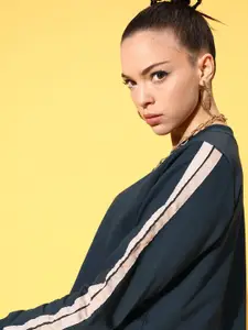 SASSAFRAS Women Navy Blue Striped Sweatshirt