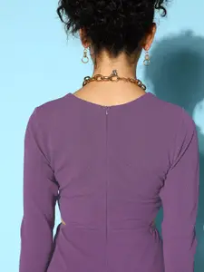 SASSAFRAS Women Lavender Solid V-Neck Mini Bodycon Dress