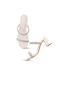 SCENTRA White Embellished Party Block Heels