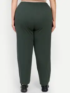 CUPID Women Plus Size Olive-Green Solid Cotton Lounge Pants