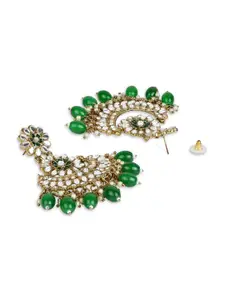 I Jewels Green & White Gold-Plated Kundan Contemporary Chandbalis Earrings