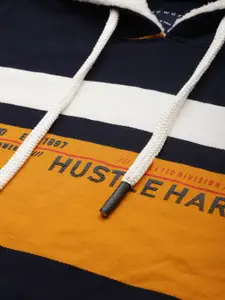 SHOWOFF Men Navy Blue Colourblocked Hooded Sweatshirt