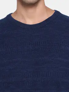 Blackberrys Men Blue Cable Knit Cotton Pullover Sweater