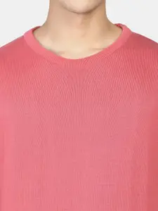 Blackberrys Men Pink & White Striped Cotton Pullover Sweater