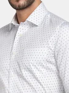 Blackberrys Men White Printed Pure Cotton Slim Fit Formal Shirt