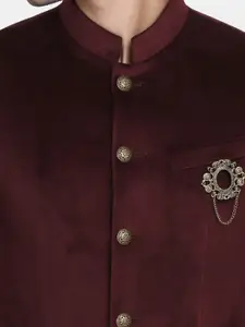 Blackberrys Men Maroon Solid Single-Breasted Bandhgala Blazer