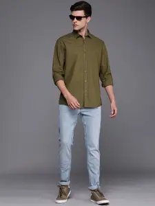 Louis Philippe Sport Men Olive Green Slim Fit Printed Casual Shirt