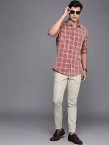 Louis Philippe Sport Men Pink & Blue Slim Fit Tartan Checked Corduroy Cotton Casual Shirt