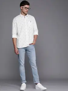 Louis Philippe Sport Men White Slim Fit Printed Pure Cotton Casual Shirt