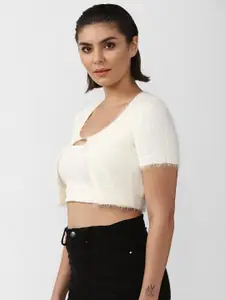 FOREVER 21 Women White Crop Pullover Sweater