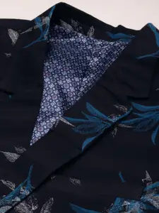 SHOWOFF Men Navy Blue Printed Single-Breasted Party Blazers