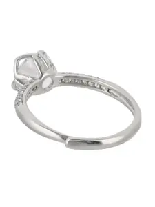 Voylla Women Silver-Plated White Round Cut Zircon Adorned Adjustable Ring