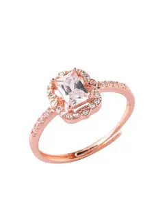 Voylla Women Rose Gold-Plated White Cubic Zirconia Adjustable Finger Ring