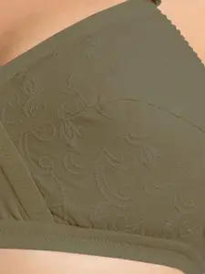 Sonari Olive Green Floral 2 Everyday Pure Cotton Bra uniqueoliveolive32D