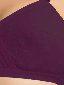 Sonari Olive Green & Violet Floral 2 Everyday Pure Cotton Bra uniqueolivepurple32C