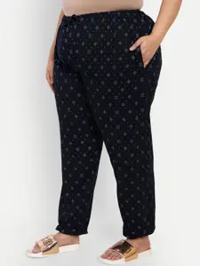 CUPID Women Plus Size Blue & Black Printed Nightsuit