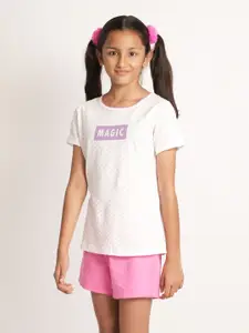 mackly Girls White & Pink Pure Cotton Printed Night suit