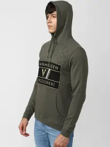 Van Heusen Sport Men Green Printed Hooded Sweatshirt