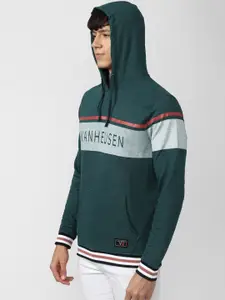 Van Heusen Sport Men Green Printed Hooded Sweatshirt