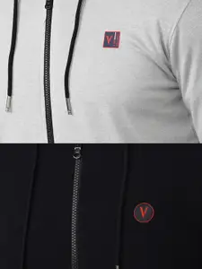 Van Heusen Sport Men Grey & Black Hooded Reversible Sweatshirt