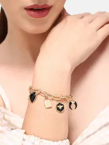 SOHI Women Gold-Toned & Black Gold-Plated Link Bracelet