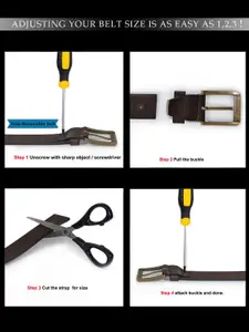 MUTAQINOTI Men Black Textured Leather Belt