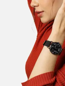HAUTE SAUCE by  Campus Sutra HAUTE SAUCE by Campus Sutra Women Black Dial & Black Leather Bracelet Style Straps Analogue Watch