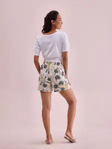 Go Colors Women White & Grey Printed Lounge Shorts