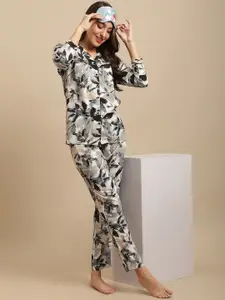 Claura Women Black & Grey Printed Nightsuit