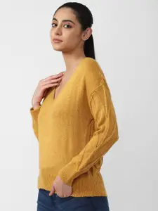Van Heusen Woman Yellow Cable Knit V Neck Pullover