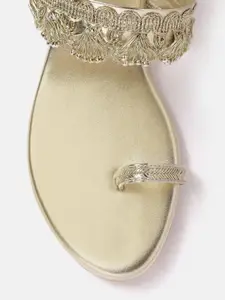 Anouk Women Ethnic Block Heel Sandals with lace Insert Detail