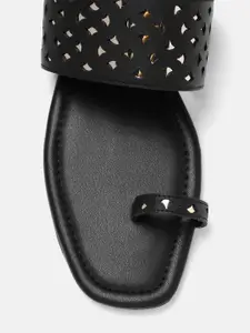 Anouk Women Textured One Toe Flats with  Laser Cut Detail