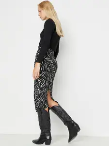 Trendyol Women Black & White Animal Printed Midi Pencil Skirts