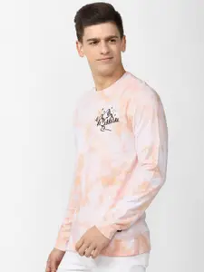 Peter England Casuals Men Peach-Coloured Printed Pure Cotton Sweatshirt