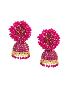 Fashion Frill Pink & Gold-Toned Floral Jhumkas Earrings