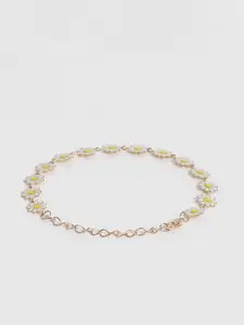 EL REGALO White & Yellow Gold-Plated Floral Beaded Anklets