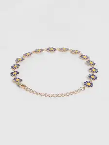 EL REGALO Blue & Yellow Floral Beaded Anklets