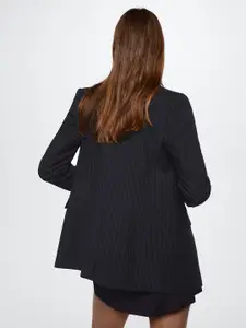 MANGO Women Navy Blue Striped Double-Breasted Blazer