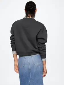 MANGO Women Charcoal Grey Solid Sustainable Sweatshirt