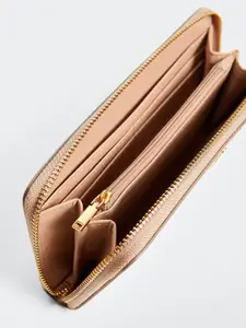 MANGO Women Beige Textured Zip Around Wallet