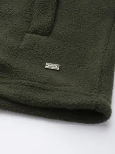 Roadster Men Front Open Mock Collar Raglan Sleeves Sweatshirt with Fleece Upper