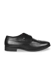 Metro Men Black Textured Leather Formal Brogues