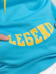 Snitch Men Blue & White Printed Cotton Hooded Sweatshirt