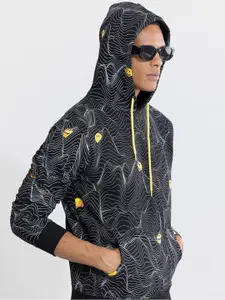 Snitch Men Black Printed Cotton Hooded Sweatshirt