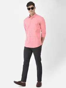 Crimsoune Club Men Pink Slim Fit Windowpane Checked Cotton Casual Shirt