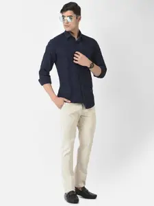 Crimsoune Club Men Navy Blue Slim Fit Checked Cotton Casual Shirt